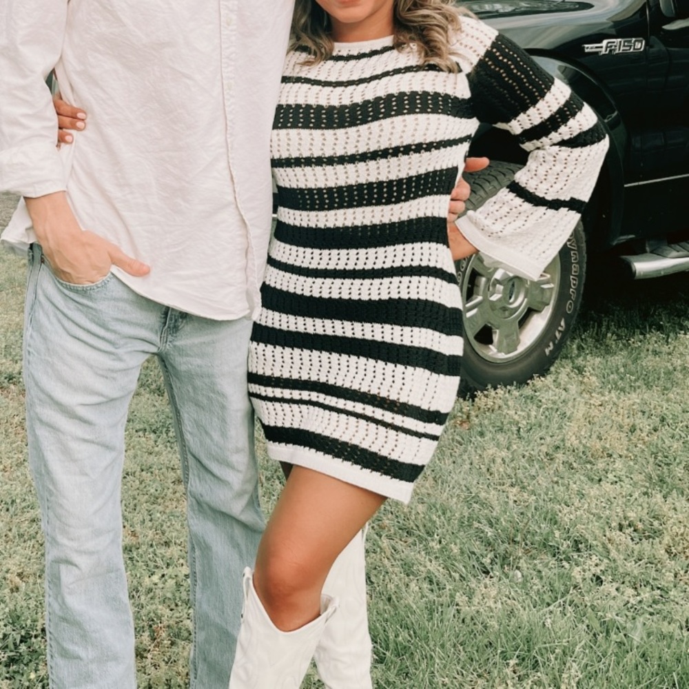 See thru black and white knit dress